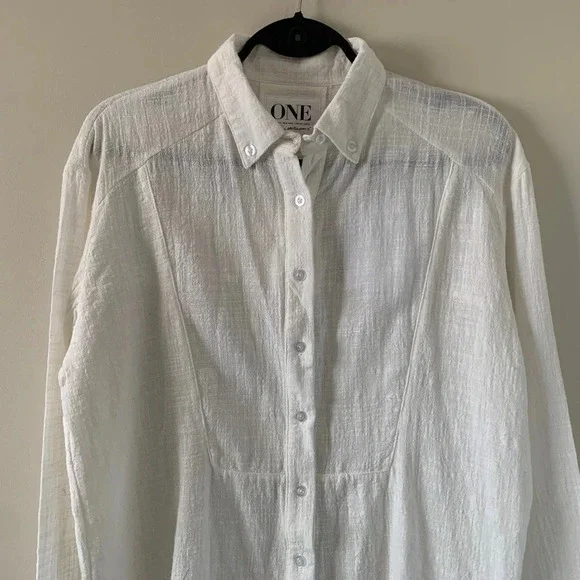 Free People One Teaspoon Button Down Shirt Crinkle Gauze Poplin Cotton White - Picture 8 of 16